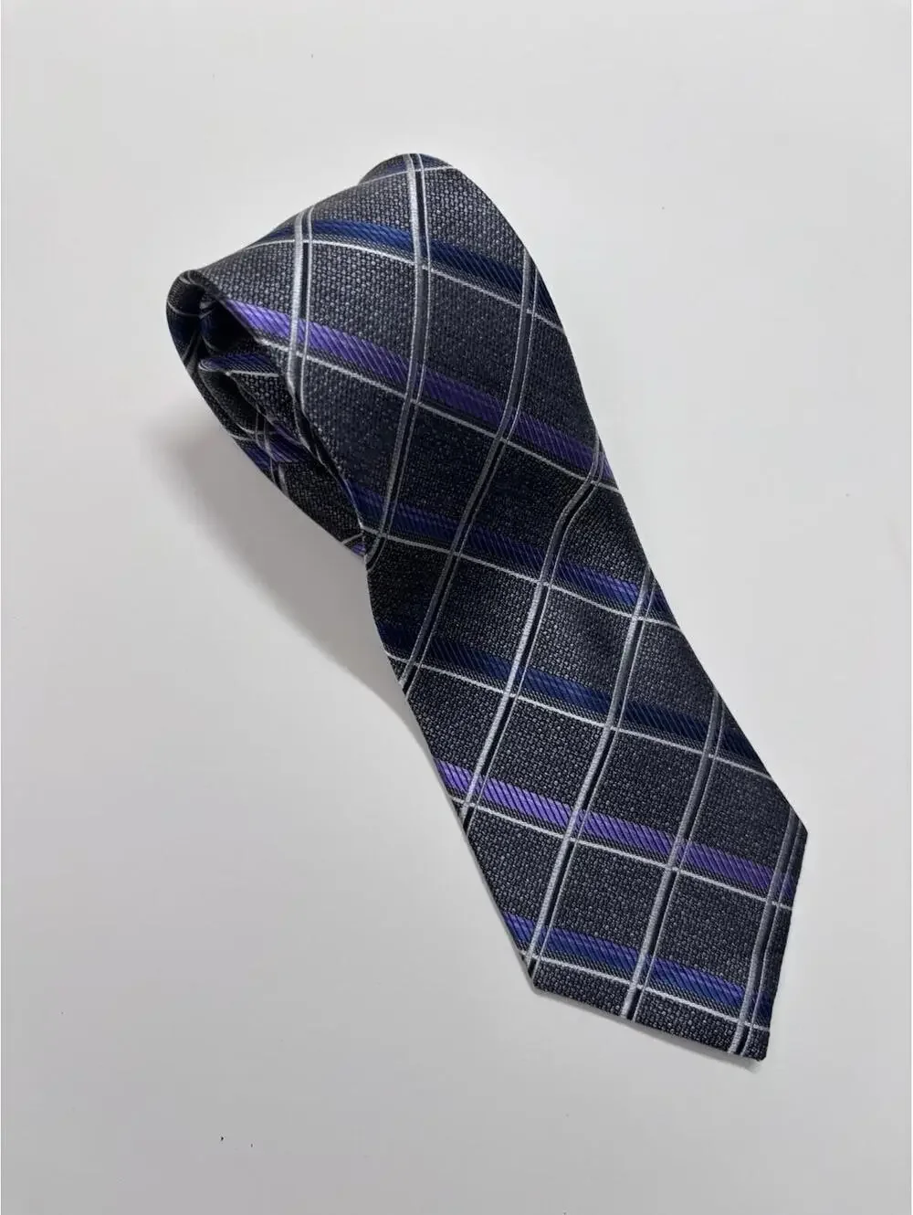Pronto Uomo Men's 100% Silk Tie‎ Grey And Purple